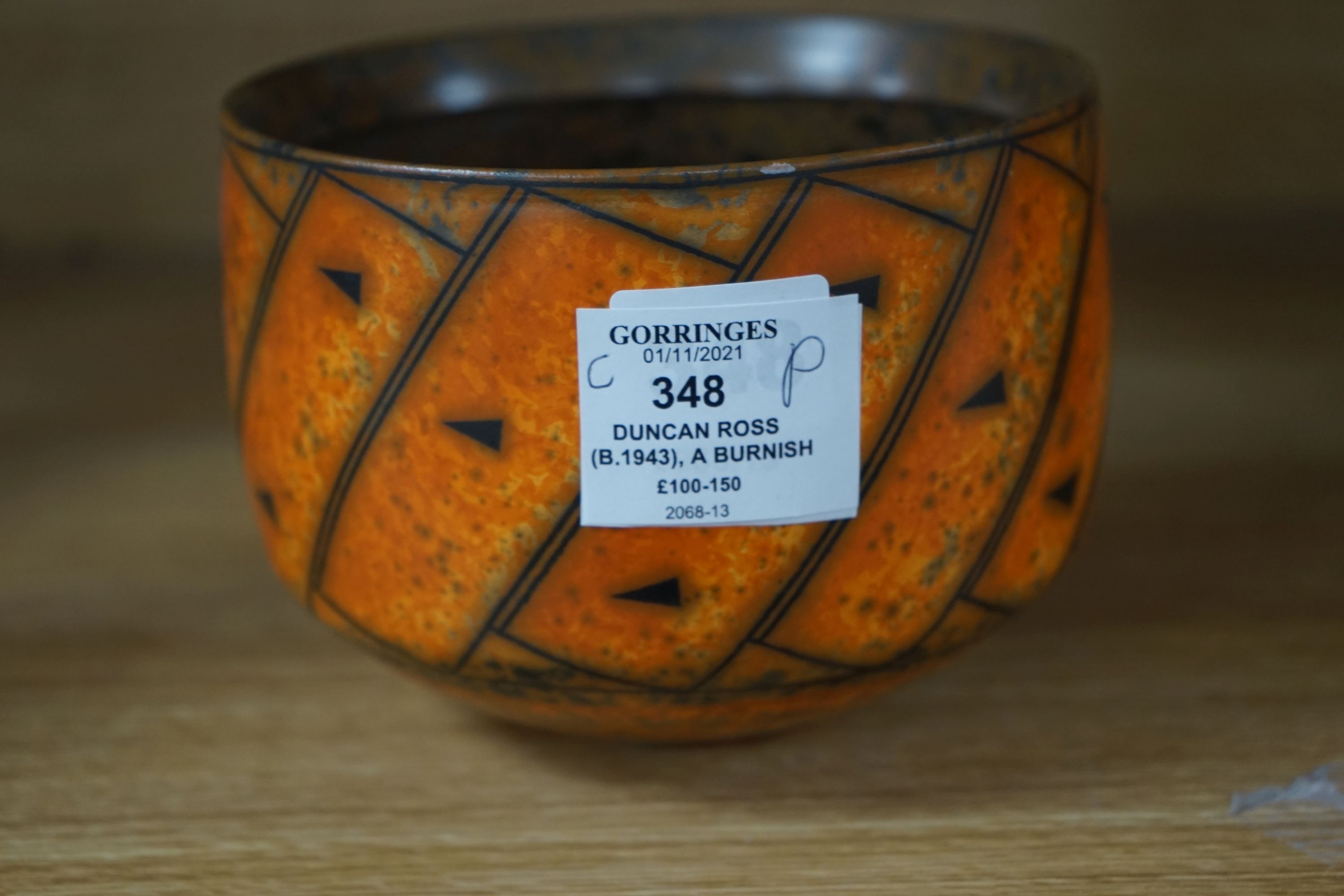 Duncan Ross (b.1943), a burnished terra-sigillata U-shaped vase (small glaze flake to rim) 15cm wide